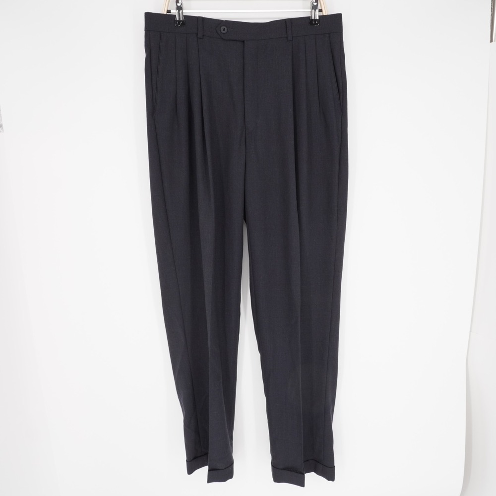 Givenchy Monsieur Dress Pants Mens  35R Charcoal Pleated Cuffed Trouser USA Vtg